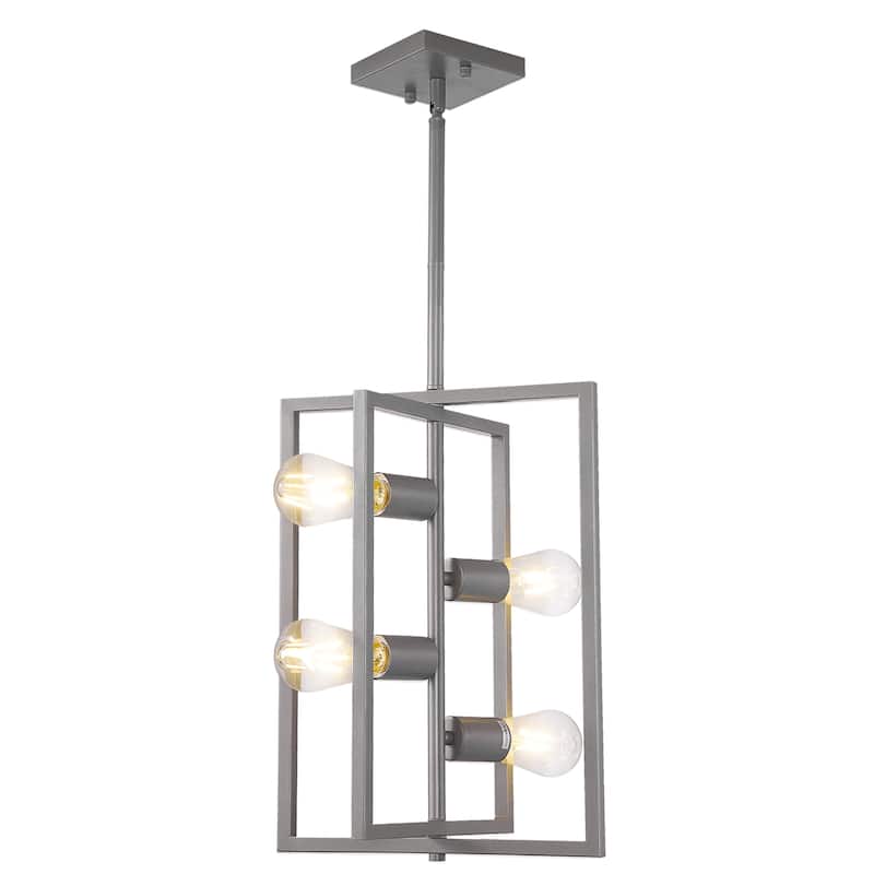 Industrial Lantern Chandelier, 4-Light Modern Geometric Semi Flush Mount Ceiling Light Fixture