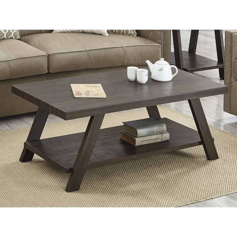 Contemporary Wood Shelf Coffee Table with Splayed Legs and Extra Storage - Brown-1