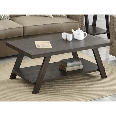 Contemporary Wood Shelf Coffee Table with Splayed Legs and Extra Storage