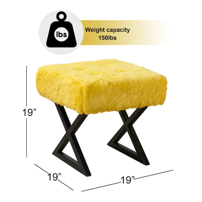 FauxFur Ottoman Vanity Stool 19"X19"X19". - 19"x19"x19" - Sunshine Yellow