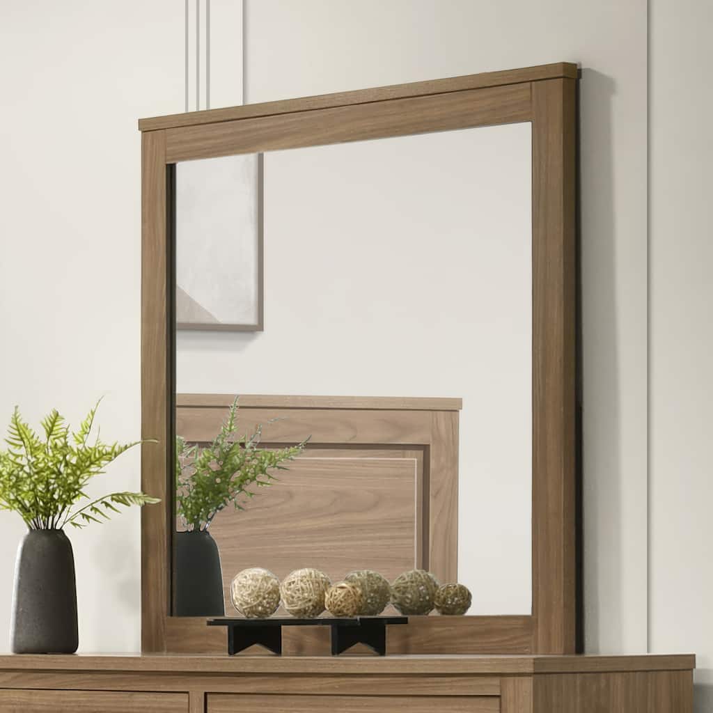 Furniture of America Nyess Modern Chestnut Brown Rectangular Wall Mirror