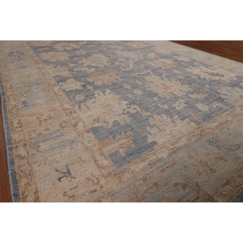 Vegetable Dye Blue Oushak Oriental Area Rug Hand-Knotted Wool Carpet - 6'2"x 8'9"