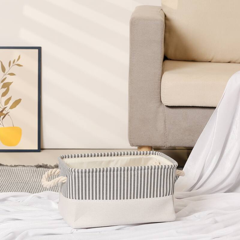 Fabric Collapsible Storage Basket Bin with Handle, Storage Cube for Shelves Closet Clothes Books - Grey