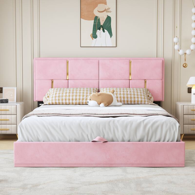 Upholstered Platform Bed with Hydraulic Storage System