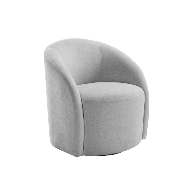 Saho Swivel Accent Chair, Barrel Style, Foam Padded, Light Gray Boucle