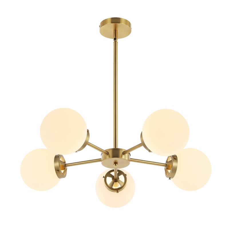 MLiAN 5-Light Sputnik Opal Glass Globe Shade Linear Chandelier for Indoor Height Adjustable - N/A