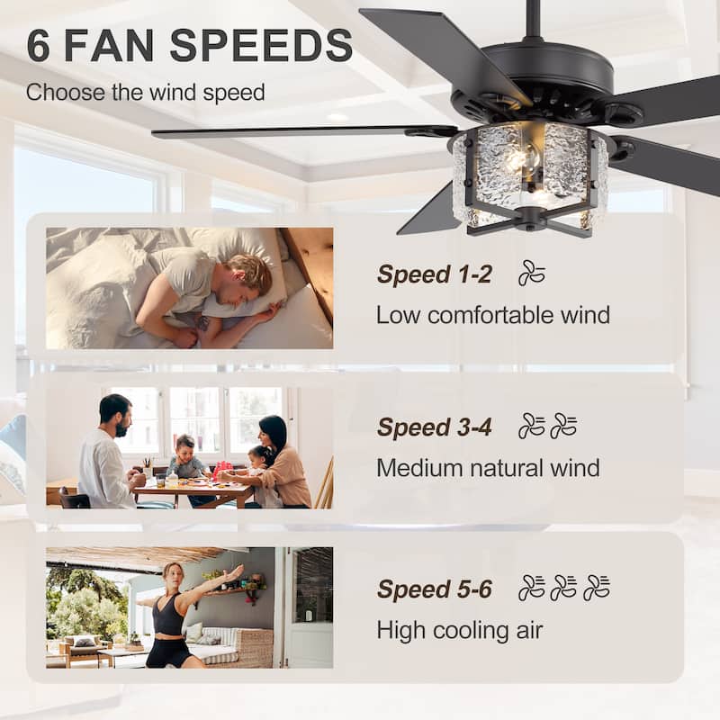 52" Reversible 5-Blade Caged Ceiling Fan with Light and Remote