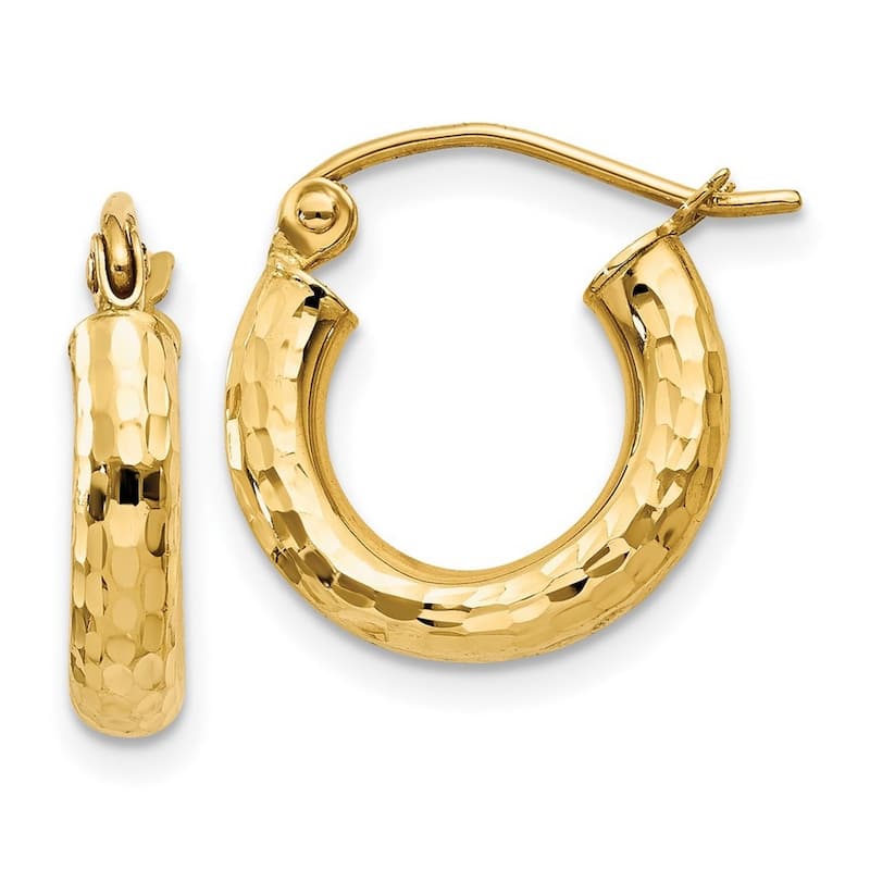 Curata 10k Yellow Gold Diamond Cut 3mm Round Solid Hoop Earrings - 14mm through 55mm