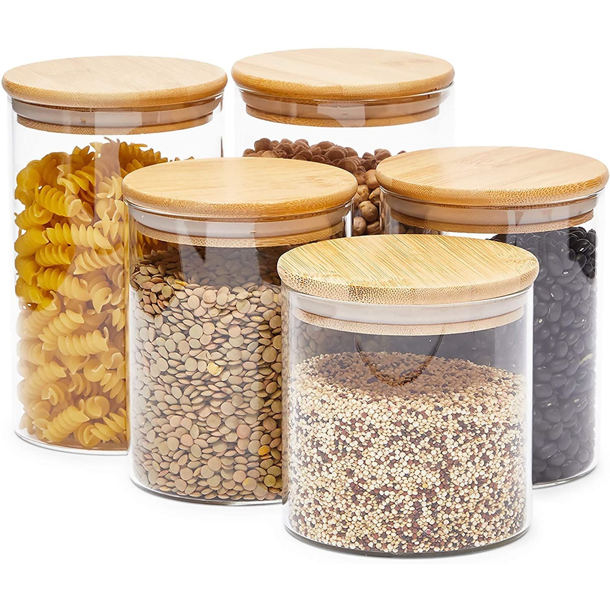 Juvale 5-Pack Glass Canisters with Bamboo Lids, 3 Sizes for Pantry Storage