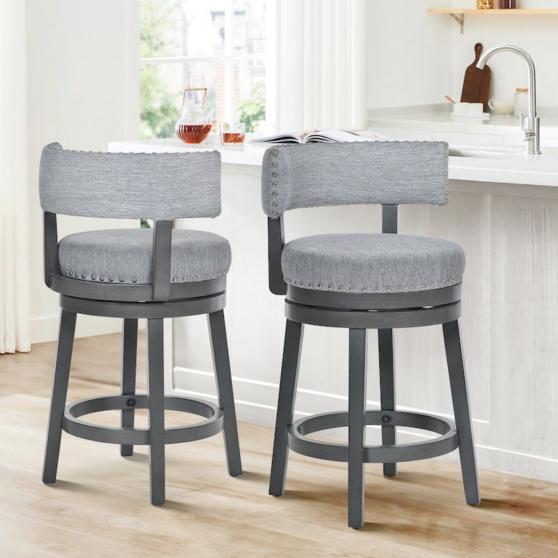 Modern Velvet Swivel Bar Stool - 25" or 30" Counter Height with Adjustable Footrest & Walnut Base, for Kitchen Islands
