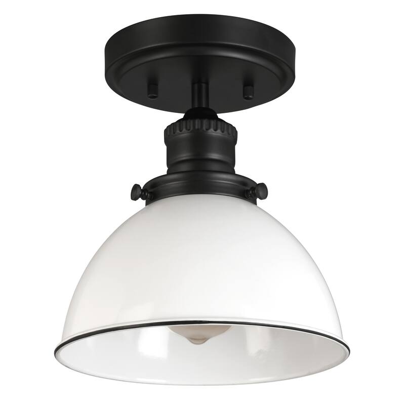 Design House Savannah Farmhouse 1-Light Indoor Semi-Flush Mount Ceiling Light - Matte Black/White