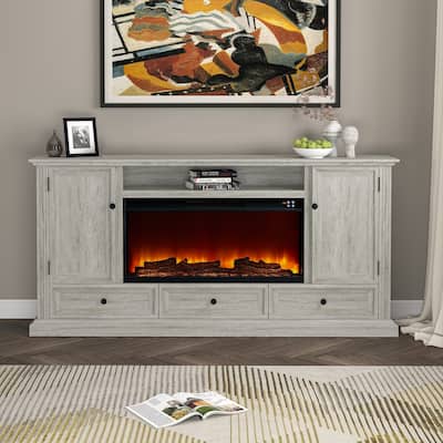 Farmhouse 72" TV Stand with Fireplace - Accommodates up to 75" TV - 73"W x 35"H x 14"D