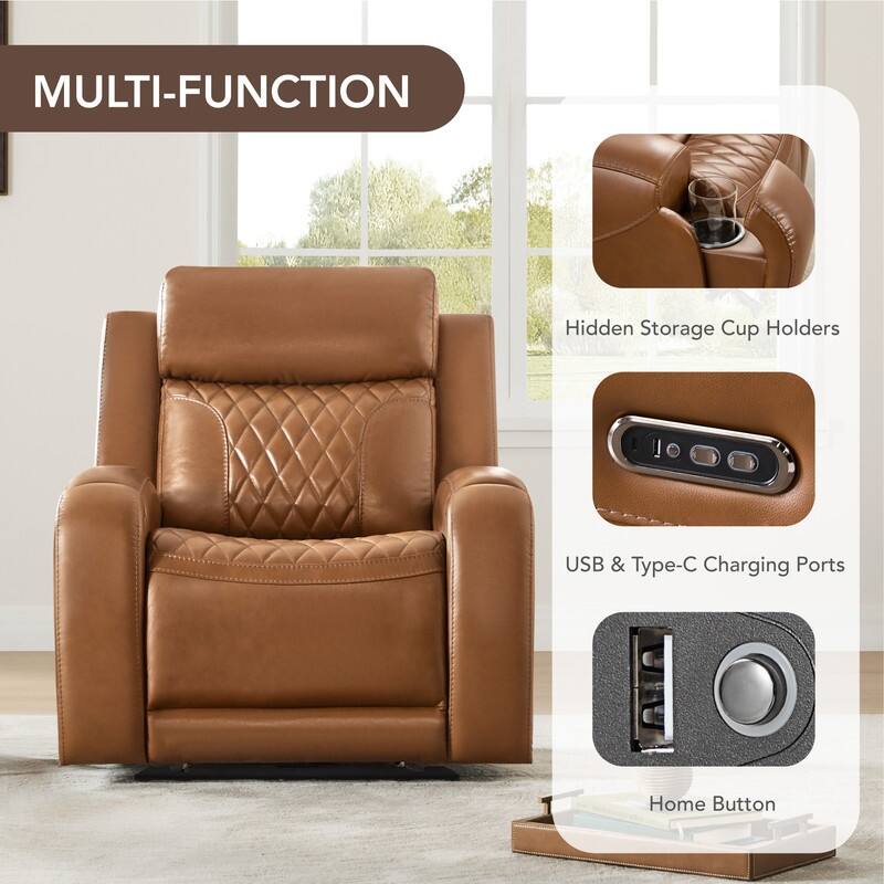 Spruce & Spring Leather Dual-Motor Power Lay Flat Recliner with Power Headrest