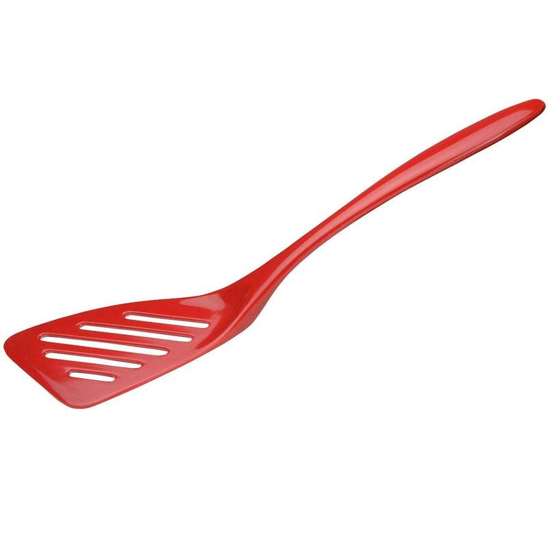 Hutzler 12.5 Inch Melamine Angled Slotted Turner Spatula - Red