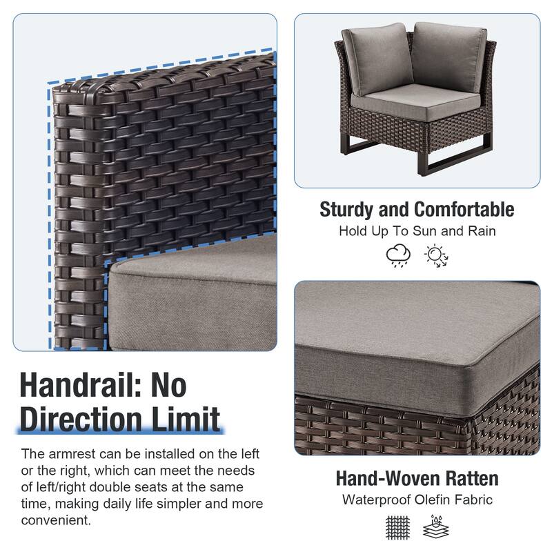Gymojoy 5-Piece Outdoor Wicker Furniture Set, L-Shaped Sectional Sofa Set