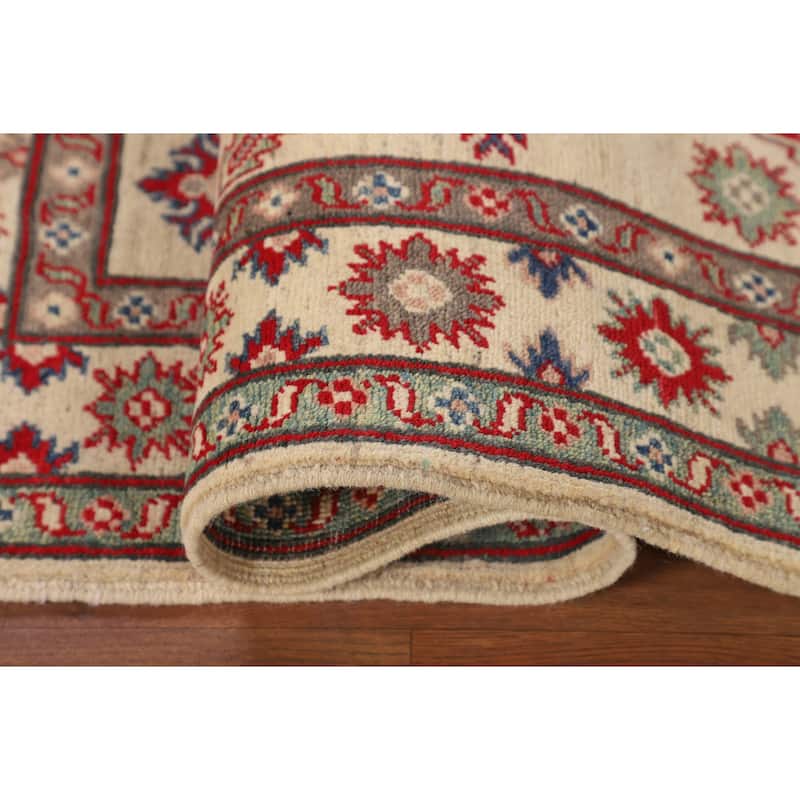 Geometric Kazak Oriental Accent Rug Handmade Beige Wool Carpet - 3'3" x 5'0"