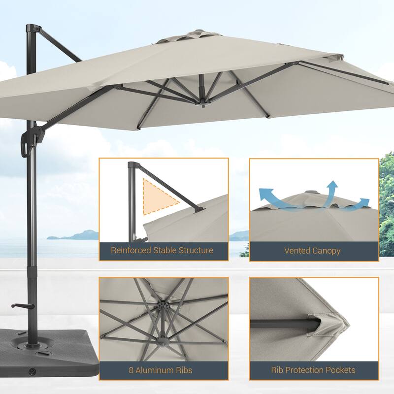 LIVOOSUN Patio10x10FT Aluminum Cantilever Umbrella Solution-Dyed Fabric w/Base