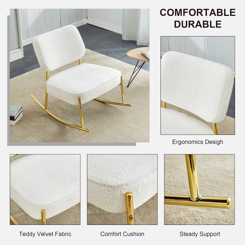 Teddy velvet material cushioned rocking chair