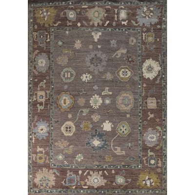 Vegetable Dye Brown Oushak Turkish Area Rug Hand-Knotted Wool Carpet - 9'0" x 11'6"