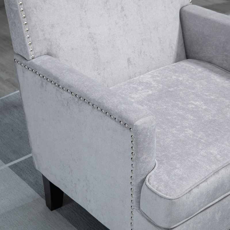 HOMCOM Modern Accent Chair, Upholstered Living Room Chair with Solid Wood Legs and Nailhead Trim, Dark Gray