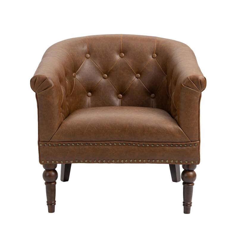 Contemporary PU Leather Tufted Barrel Accent Chair