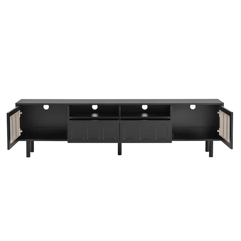 LED TV Stand for Living Room, Entertainment Center for TVs Up to 80" with Wood Legs, Storage Media Console with 2 Drawers