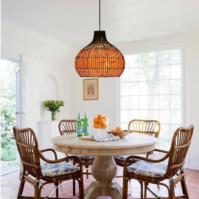 15” Kitchen hanging lights black brown pendant lights rattan dining room light