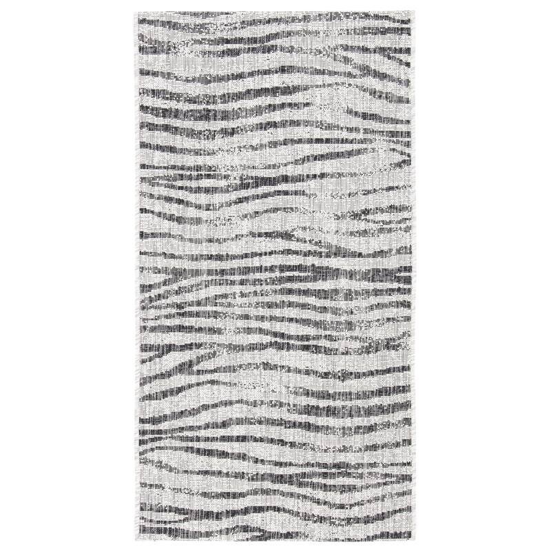 SAFAVIEH Courtyard Nagehan Stripe Indoor/ Outdoor Waterproof Patio Backyard Rug - 2' x 3'7" - Grey/Black