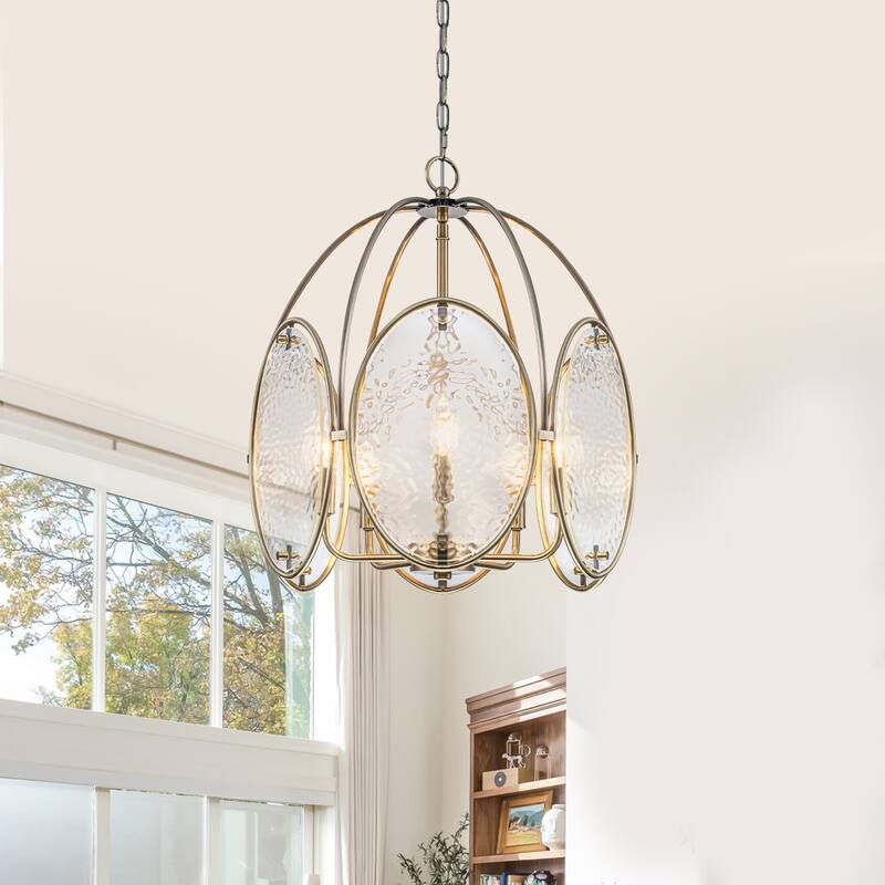 5-Light Mid-Century Modern Bronze Chandelier with Ripple Glass - Dia.17.72-in - Dia.17.72-in