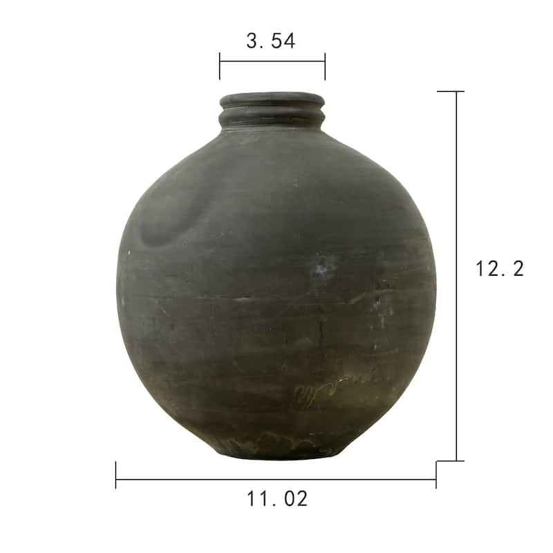 Artissance 12"H Round Earthy Gray Ceramic Indoor Outdoor Pottery Vase, Home and Garden Decor