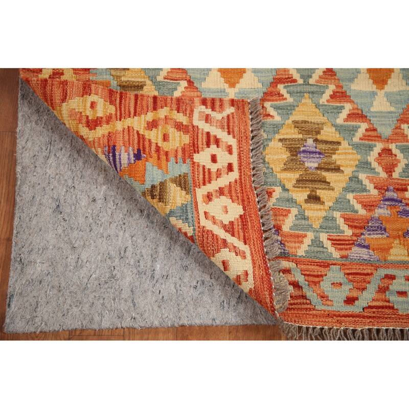 Hand Woven Oriental 100% Wool Carpet Southwestern All-Over Oranges & Rust Kilim Area Rug - 6' 9'' X 5' 3''