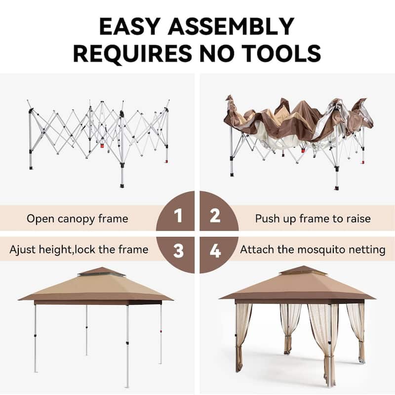 Waterproof 10X10 Ft Instant Pop-Up Gazebo, All-Weather Canopy Tent for Patio, Garden, Backyard, Party - N/A