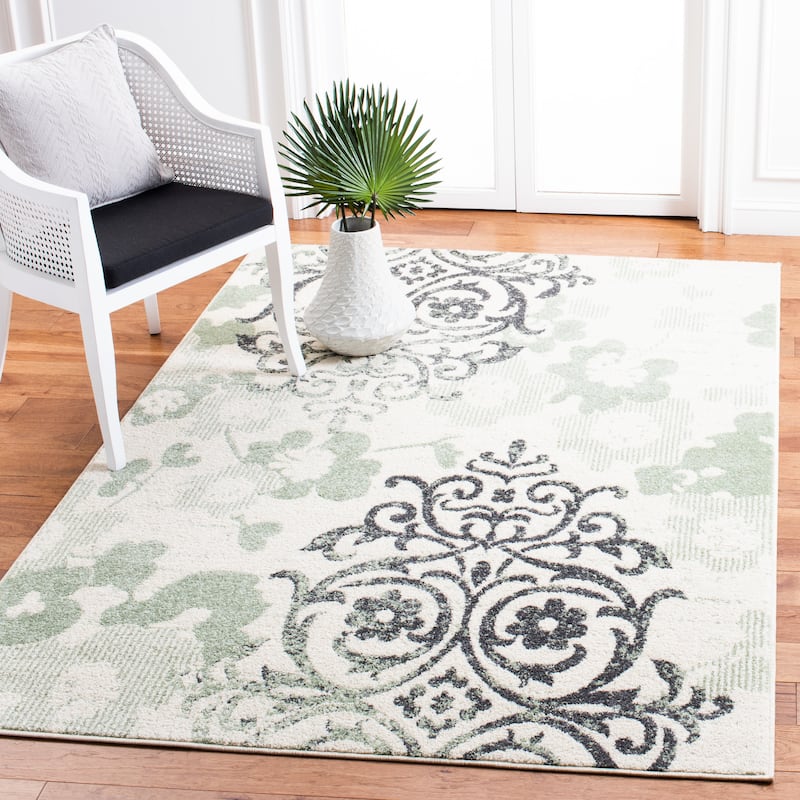 SAFAVIEH, Adirondack Rena Damask Floral Distressed Rug - 10' x 14' - Ivory/Green