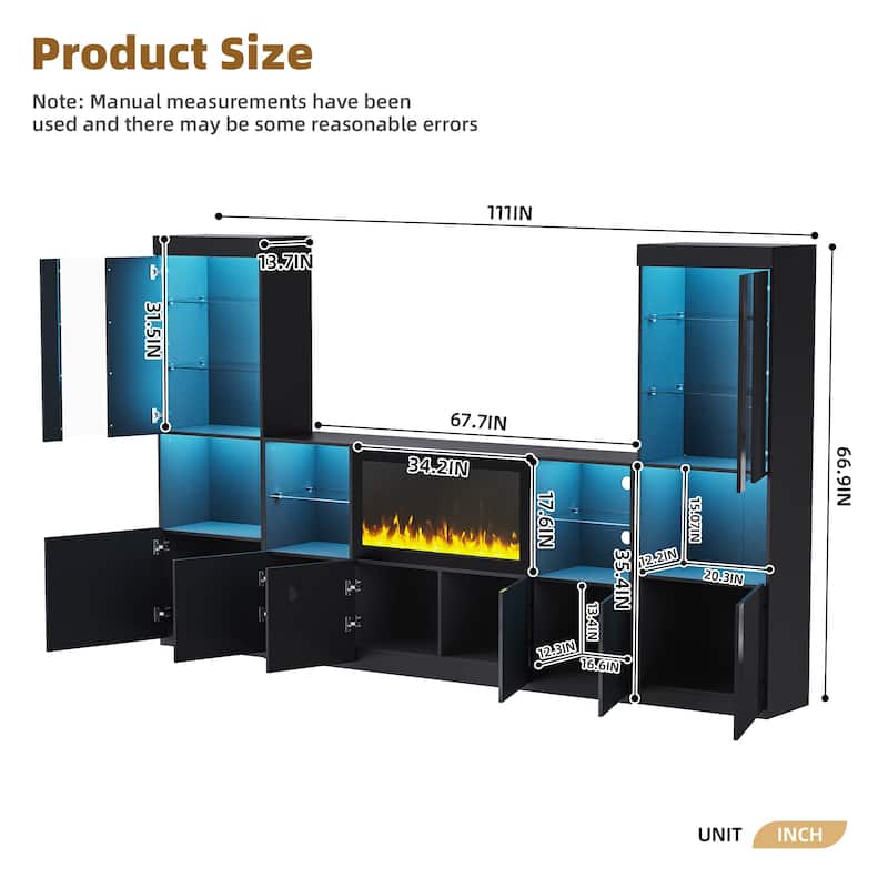 Modern TV Stand Entertainment Center with LED Lights, Media Console for TVs up to 75"