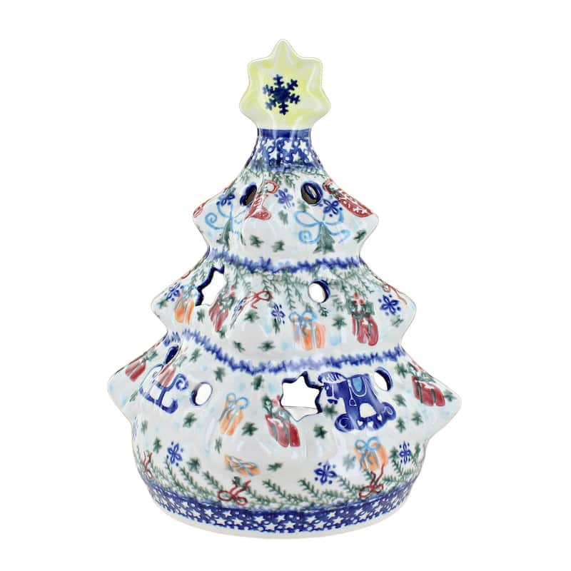 Blue Rose Polish Pottery 198 Vena Christmas Tree Luminary - Christmas Bounty