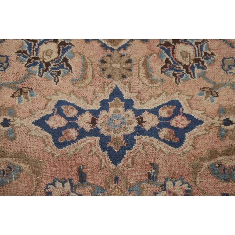 Hand Knotted Oriental 100% Wool Carpet Traditional Floral Pink Mashad Area Rug - 12' 5'' X 9' 4''