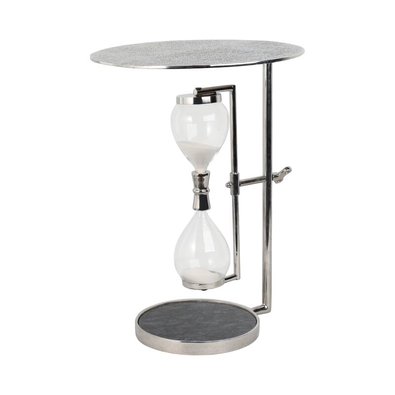 Metal Glass Accent Side Table Hourglass Base Round Design Home Decor - 16" x 16" x 23"