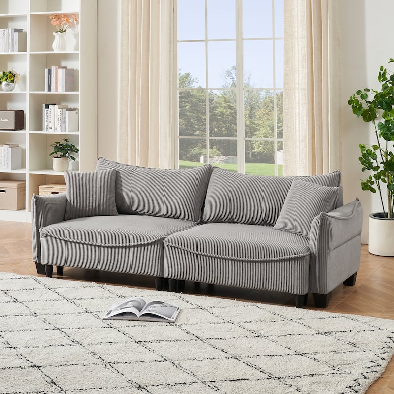 3-Seat Corduroy Sofa, Convertible to Sofa Bed for Living Rooms or Guest Rooms