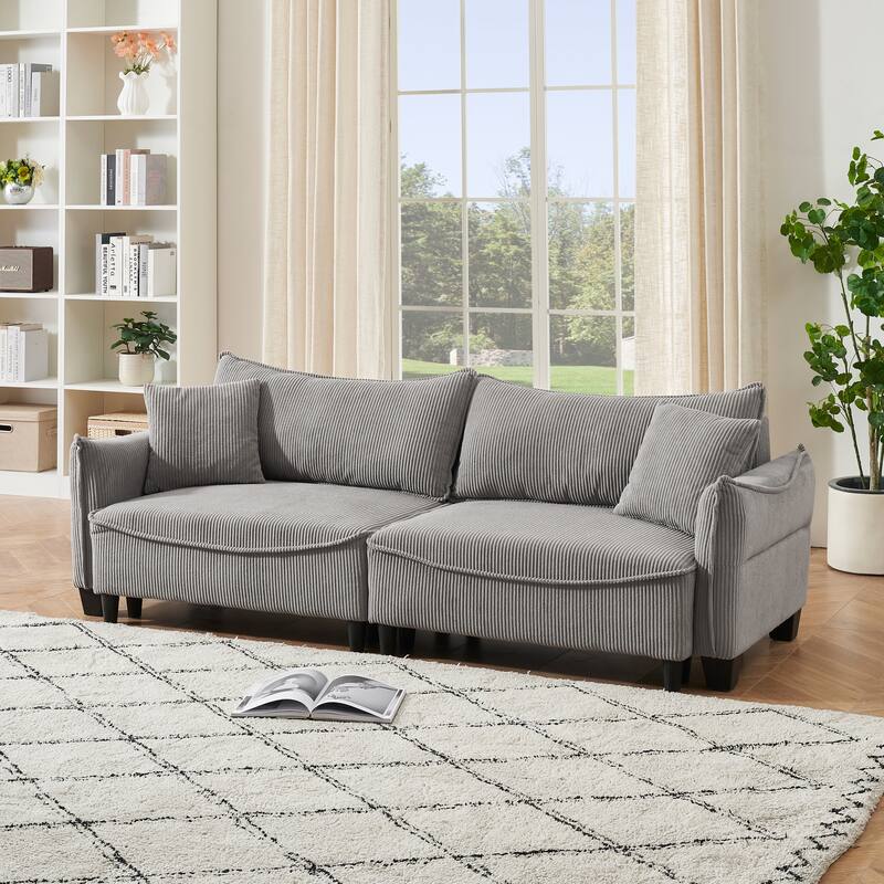 Convertible Corduroy Sofa Bed with Two Throw Pillows, Perfect for Small Spaces