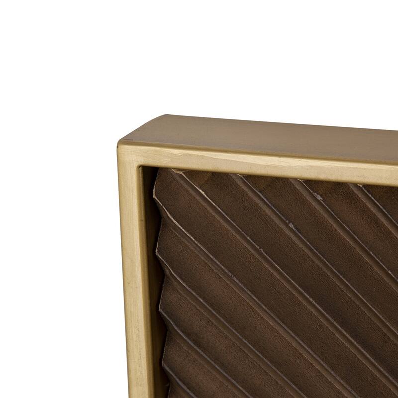 Square Carved Mirror with Pleated Design with Gold Iron Frame