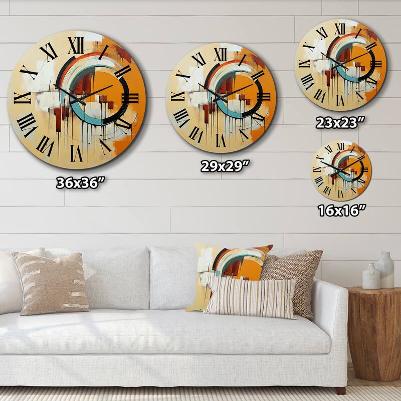 Designart "Midcentury Geometric Abstract In Retro Orange I" Modern Midcentury Oversized Wall Clock