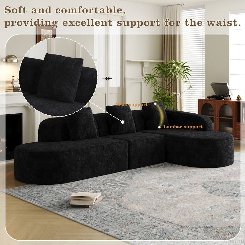 111.8" Modern L-shaped Curved Modular Sofa with Three Pillows