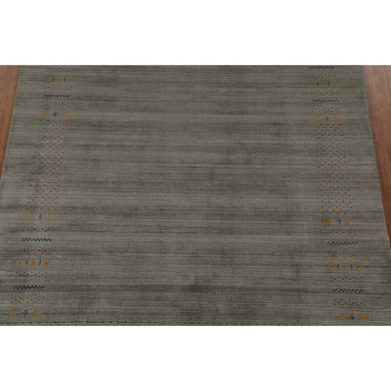 Green & Gray Gabbeh Indian Area Rug Handmade Wool Carpet - 8'2" x 9'10"