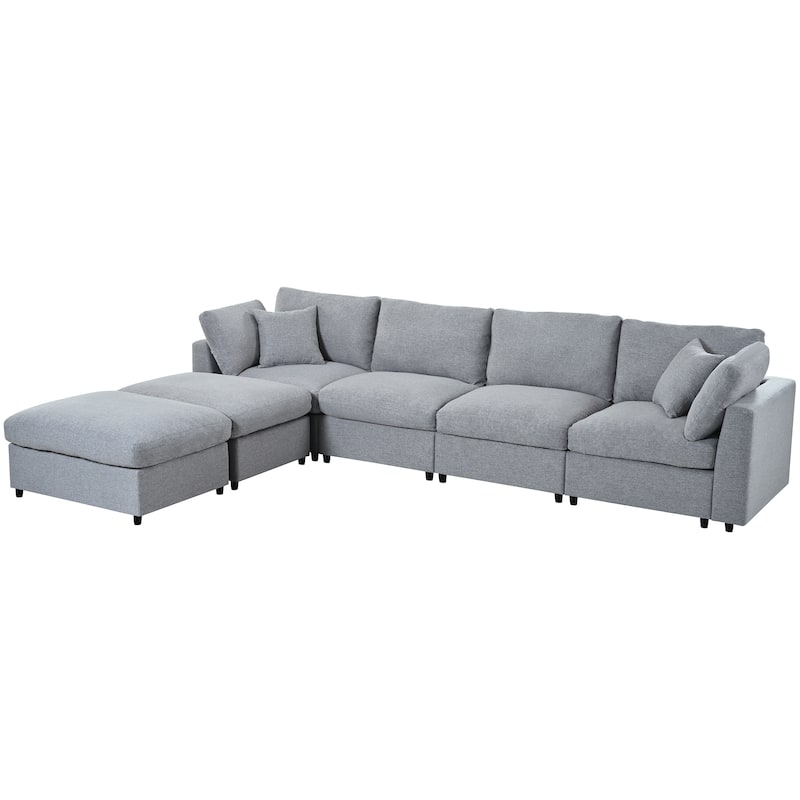 Chenille U-Shaped Sectional Sofa with 2 Movable Ottomans & Solid Wood Frame