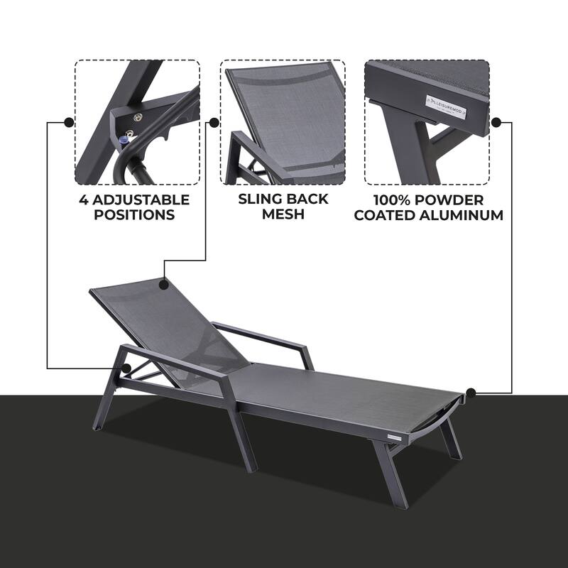 Aluminum Beach Pool Sun Lounge Chair Sling Mesh Fabric With Arms, Stackable Chaise Lounger (Set of 2) for Outdoor Backyard