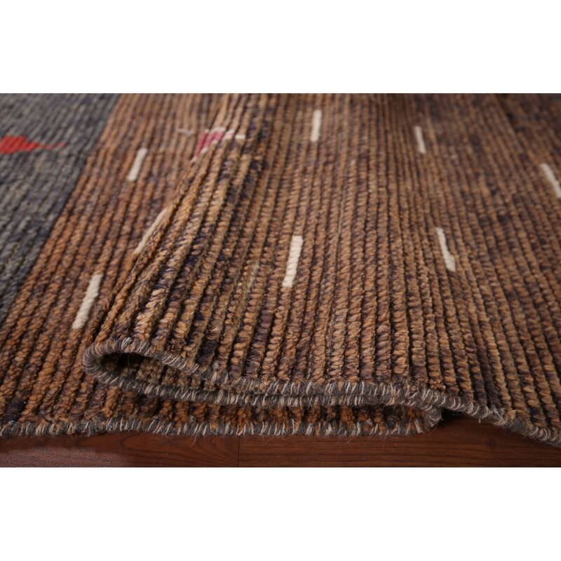Brown Striped Moroccan Area Rug Hand-Knotted Wool Carpet - 5'10"x 9'3"