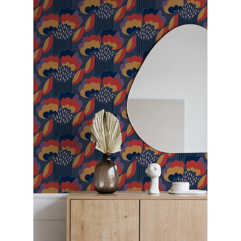 Megan Carter Retro Esme Navy Peel and Stick Wallpaper