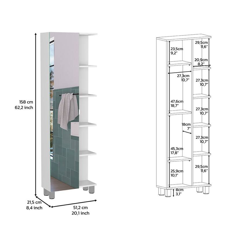 Mirror Linen Cabinet Reno - White