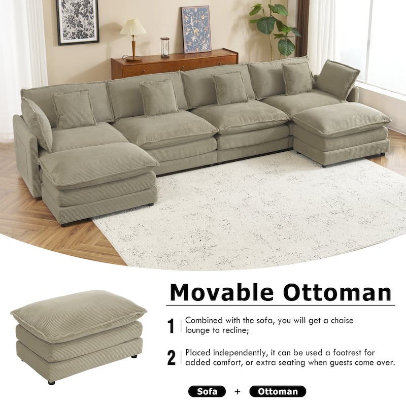 Convertible Sectional Sofa Cloud Couch U-Shaped Modular Sofa Sleeper - Brown