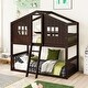 preview thumbnail 2 of 9, Twin Over Twin Bunk Bed With Ladder, House-shaped Bed with Windows, Pine Wooden Bed Frame with Guardrails, Brown
